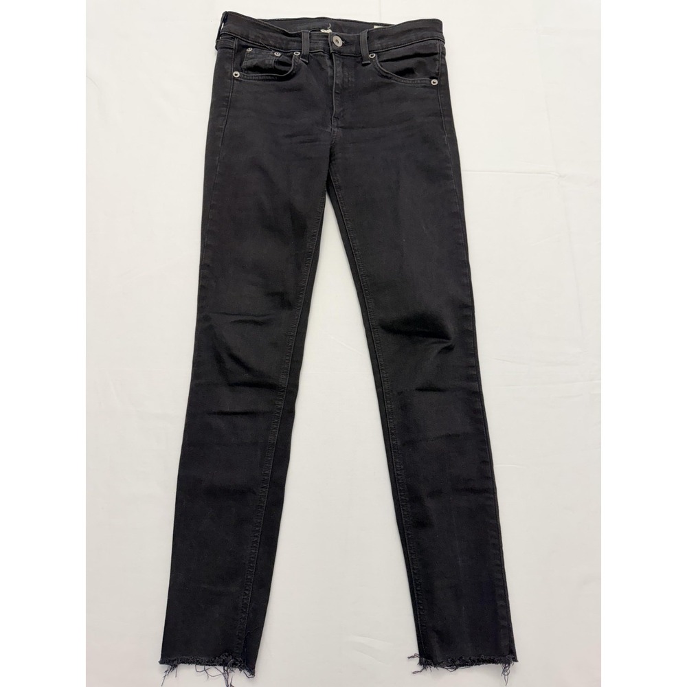 Rag & Bone Ankle Skinny Jeans Womens 27 Black Dark Wash High Rise Raw Hem 27x28